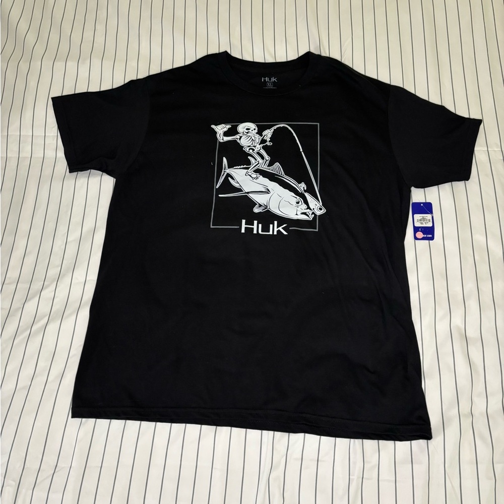 Huk Black Graphic Tee with Fishing Design